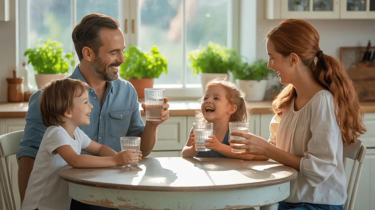 Family drinking pure water